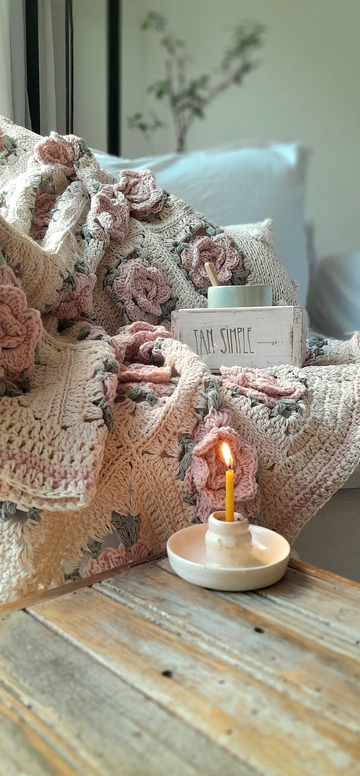 Manta ROSES 0.75x1.40 más flecos o borlas -con flores Rosa Chic DISPONIBLE - Imagen 8