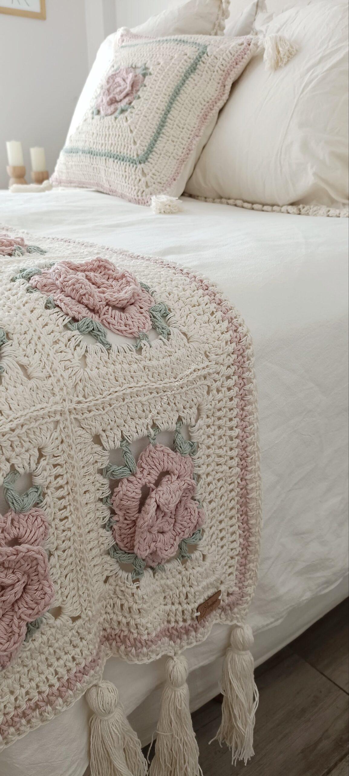 Manta ROSES 0.75x1.80 más Flecos o Borlas- con Flores Rosa chic- DISPONIBLE - Imagen 5