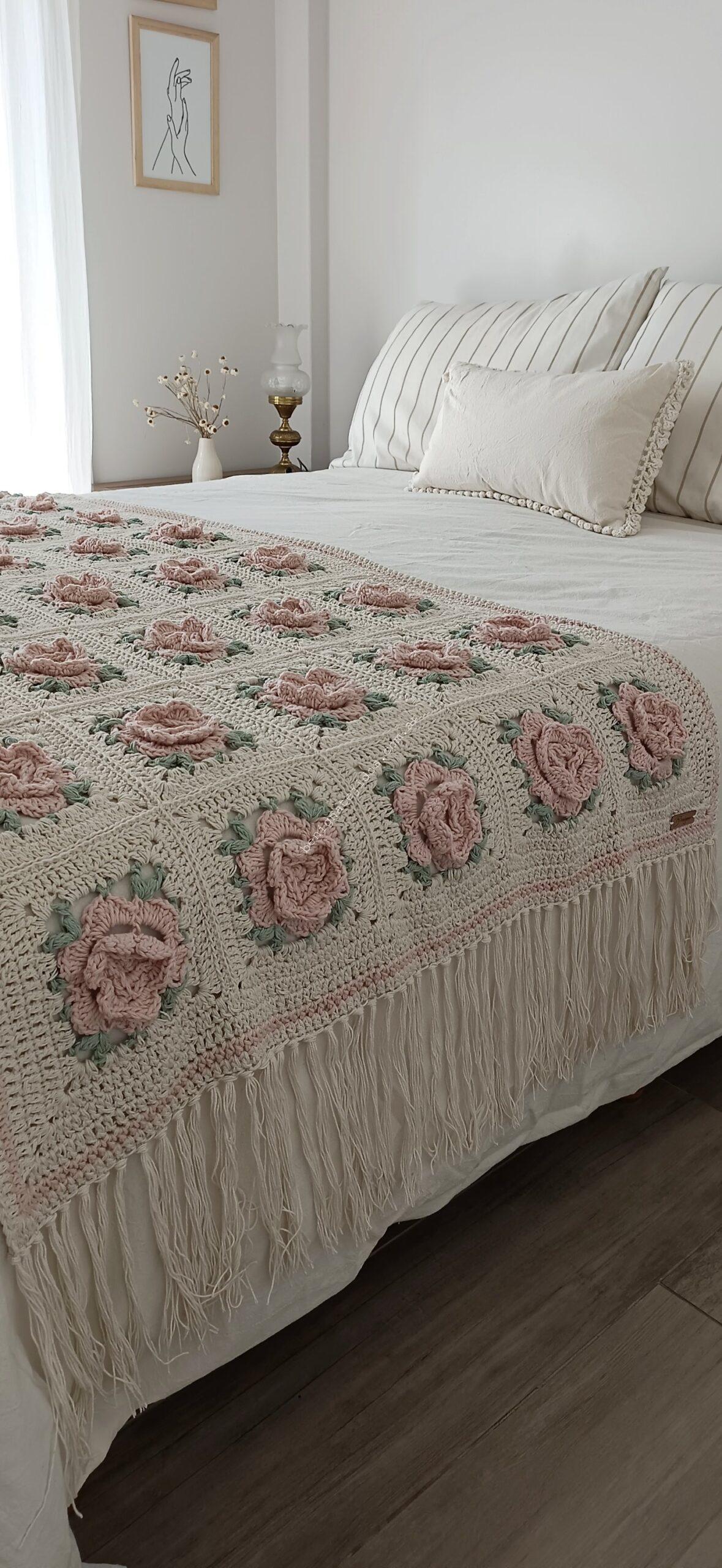 Manta ROSES 0.75x1.80 más Flecos o Borlas- con Flores Rosa chic- DISPONIBLE - Imagen 3