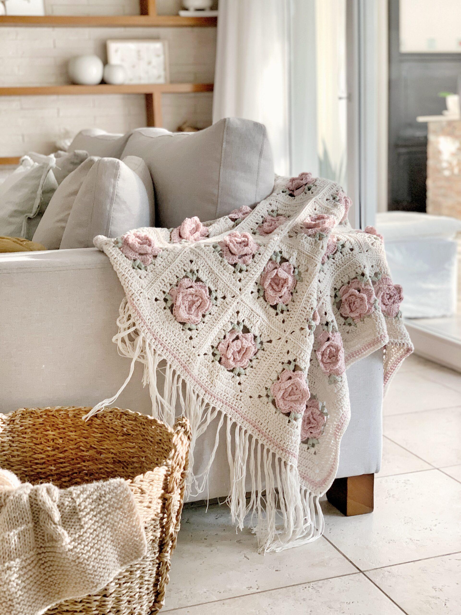 Manta ROSES 0.75x1.80 más Flecos o Borlas- con Flores Rosa chic- DISPONIBLE - Imagen 4