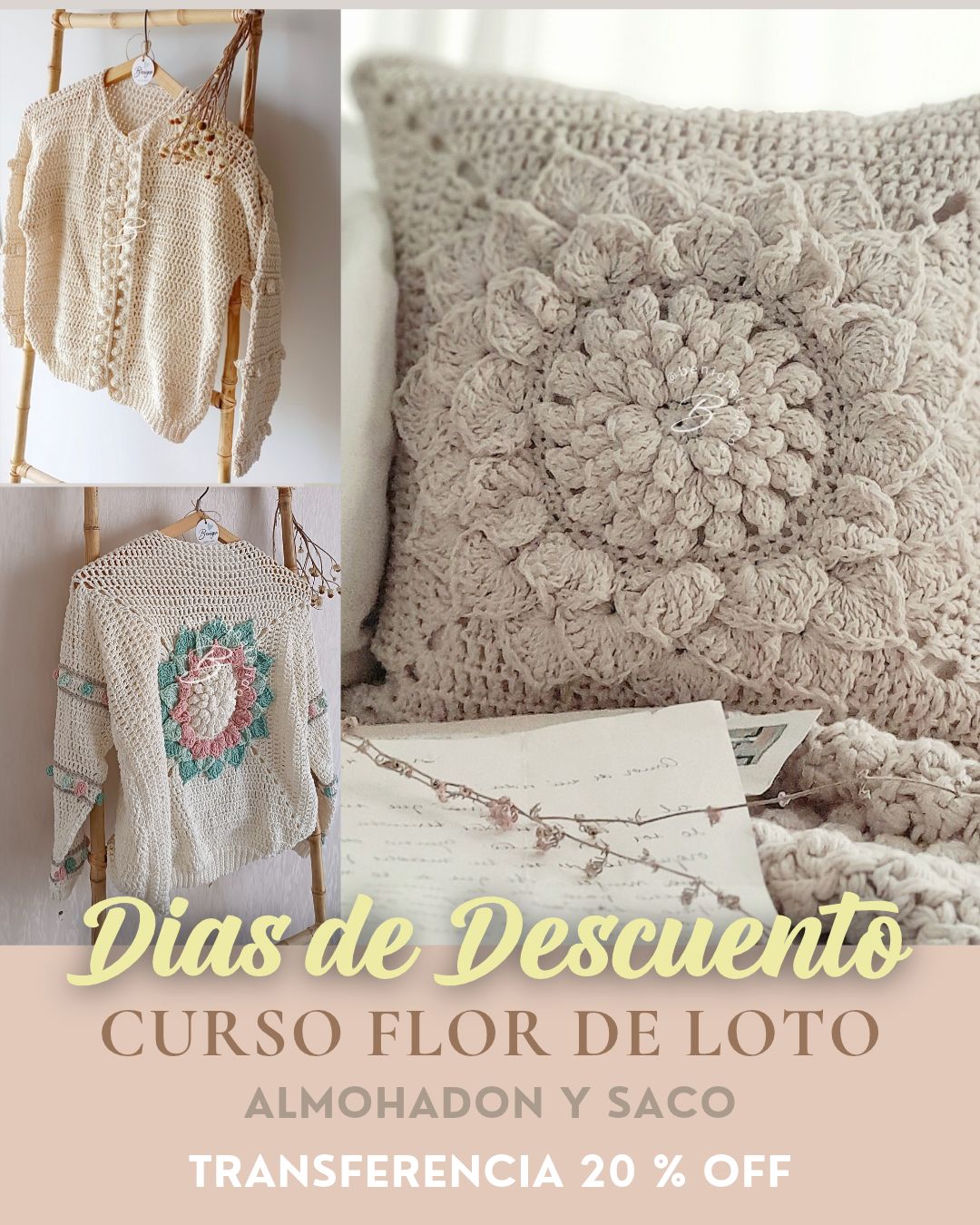 Curso Crochet FLOR DE LOTO – Almohadón + Saco