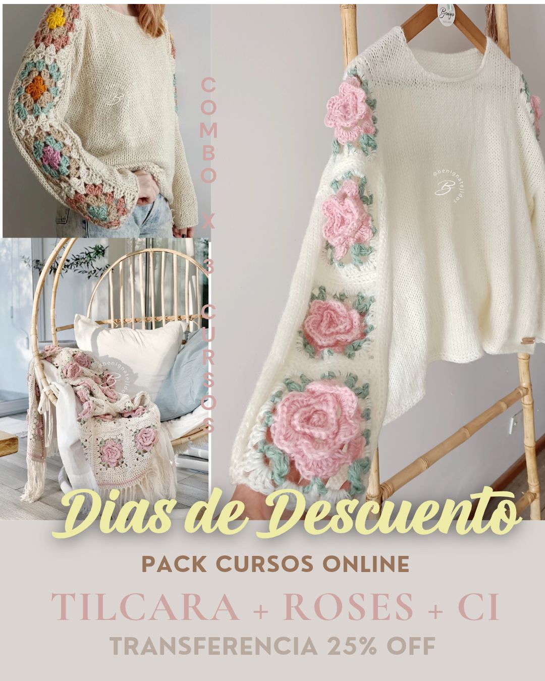 PACK x 3 Cursos: TILCARA+ROSES+INICIO AL CROCHET